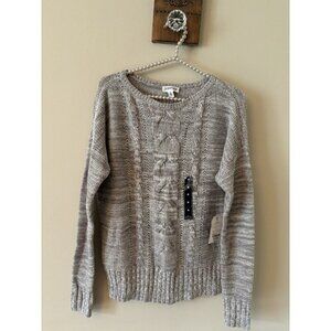 NWT St Johns Bay Womens Size M Cable Knit Sweater Marled Gray Mist